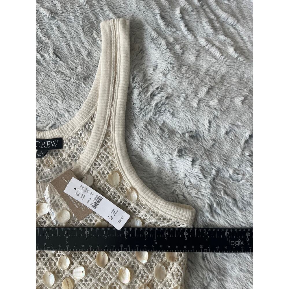 J.Crew NWT $98 Coastal Ivory Shell Embellished Open-Knit Tank Top Sz S Beach - Picture 4 of 5